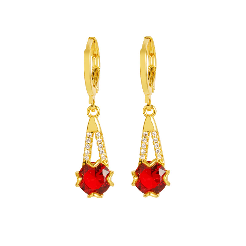 Pendientes de oro de Vietnam en forma de V pendientes de las mujeres de piedra roja de diamantes incrustados de alta calidad de diseño Pequeño Libro Rojo mismo suministro