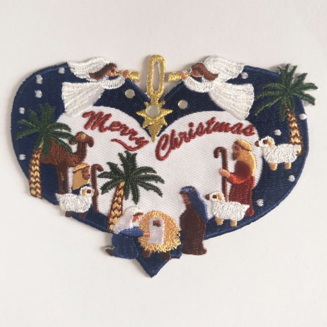 厂家直供服装辅料商标 圣诞节绣花徽章软胶绣花章礼服