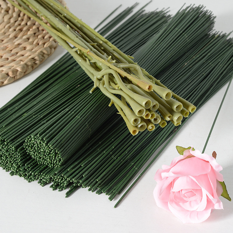 Simulated Rose Rod Straight Rod Curved Rod Flower Head Accessories Fake Flower DIY Wire Mesh Flower Arrangement Material Manufacturer Wholesale