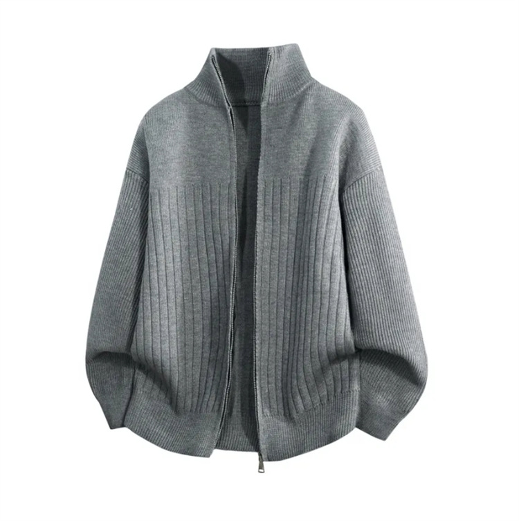 Men's simple stand-up collar knitted jacket, new autumn and winter style, textured patchwork, solid color trendy brand top for men.