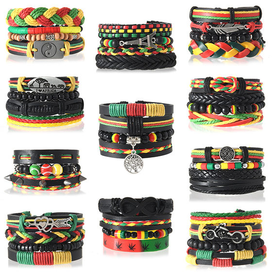 TEMU Hishiyin cross-border summer new bohemian style vintage leather woven beaded bracelet for men and women