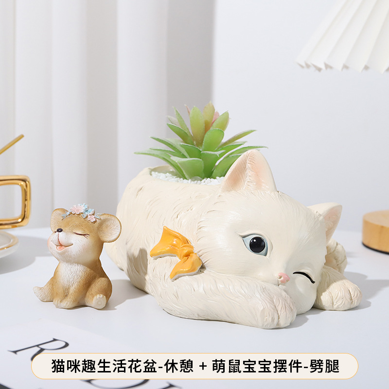 Americano país gato resina suculentas maceta hogar creativo lindo gatito escritorio olla jardinería decoración de la flor
