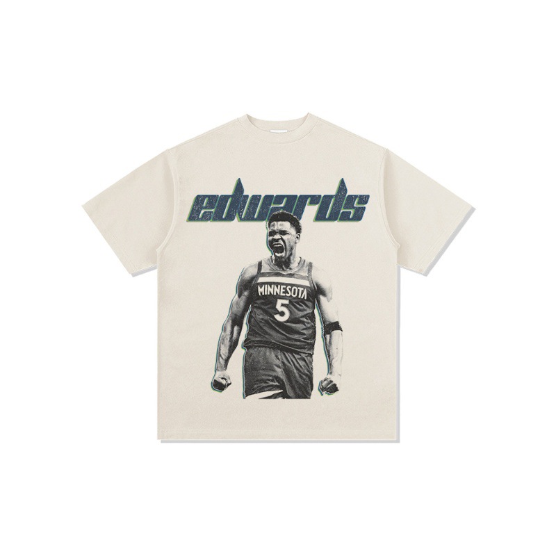 Edwards American Star camiseta de calle hip-hop marca de tendencia impresión retro hacer viejo lavado pesado suelto manga corta
