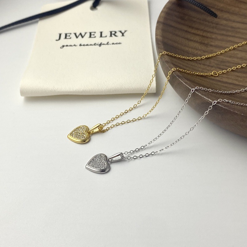 1g Weight 925 Sterling Silver Cable Chain Heart Shape Pendant Necklace