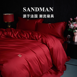 Wedding Four-Piece Set Solid Color Wedding Bedding Bright Red Bed Sheetss Quilt Cover Wedding Quilt Dowry