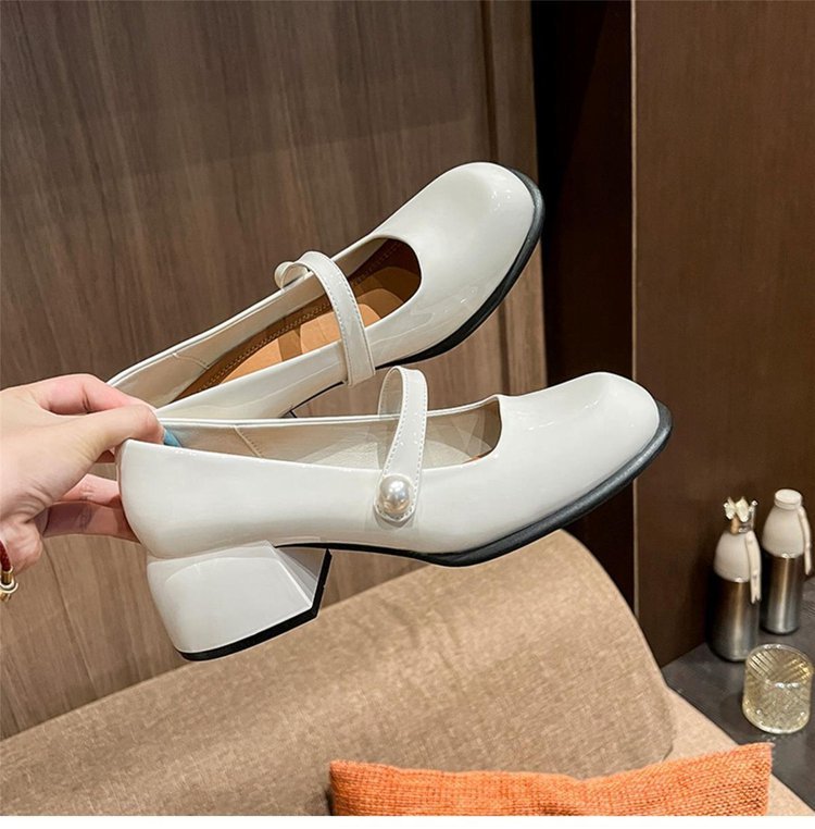 Estilo francés tacón grueso Mary Jane zapatos de cuero 2023 otoño nueva moda JK zapatos punta redonda mediados talón zapatos de una sola capa