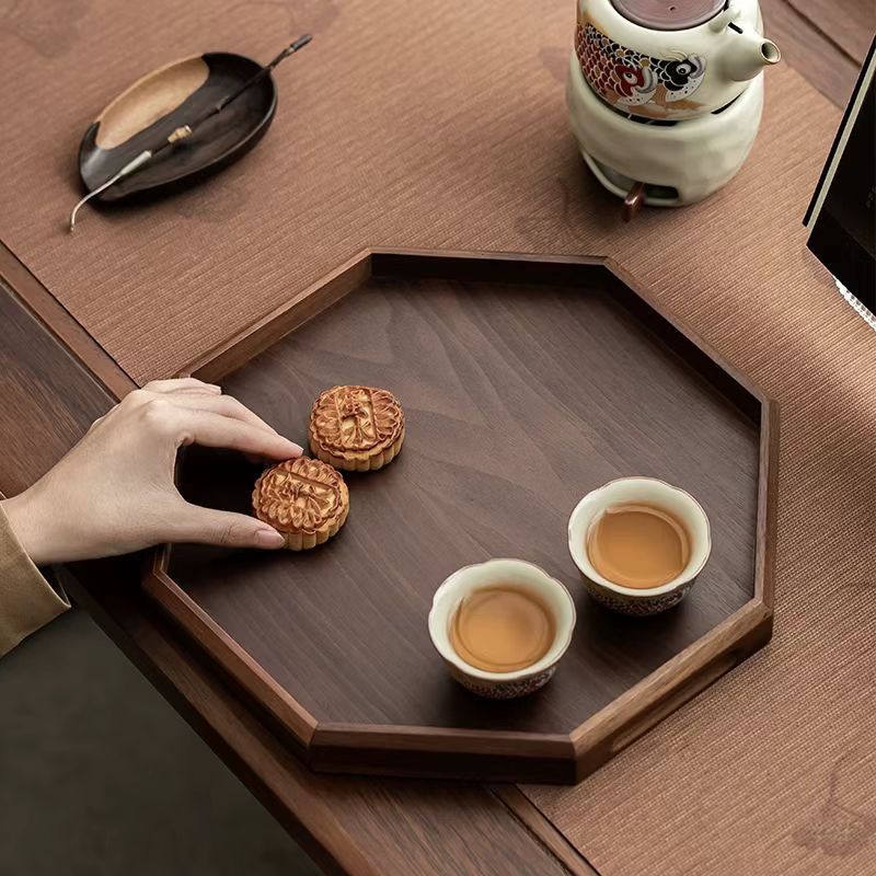 bandeja de color nuez hogar plato de té octogonal taza de té restaurante bandeja de almacenamiento de té bandeja de madera maciza