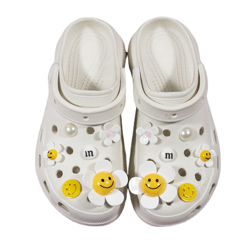 Transfronterizo nuevos zapatos agujero accesorios DIY resina girasol cinco pétalos perla Decoración Accesorios hebilla extraíble