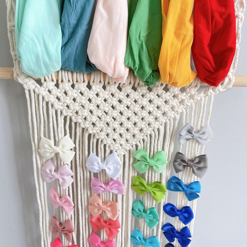 Bohemian diy artificial braided hair accessories hairpin storage rack cotton rope tapestry tassel home wall hanging decoration