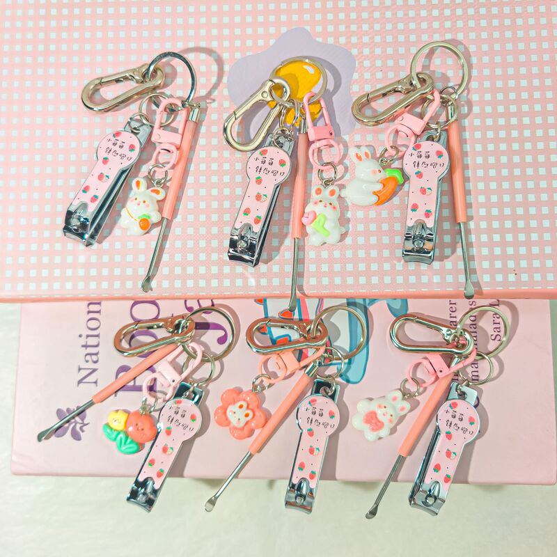 Nail Clipper M66 Cute Bunny Keychain Nail Clipper Ear Spoon Casual Key Set Strawberry Nail Clipper Lock