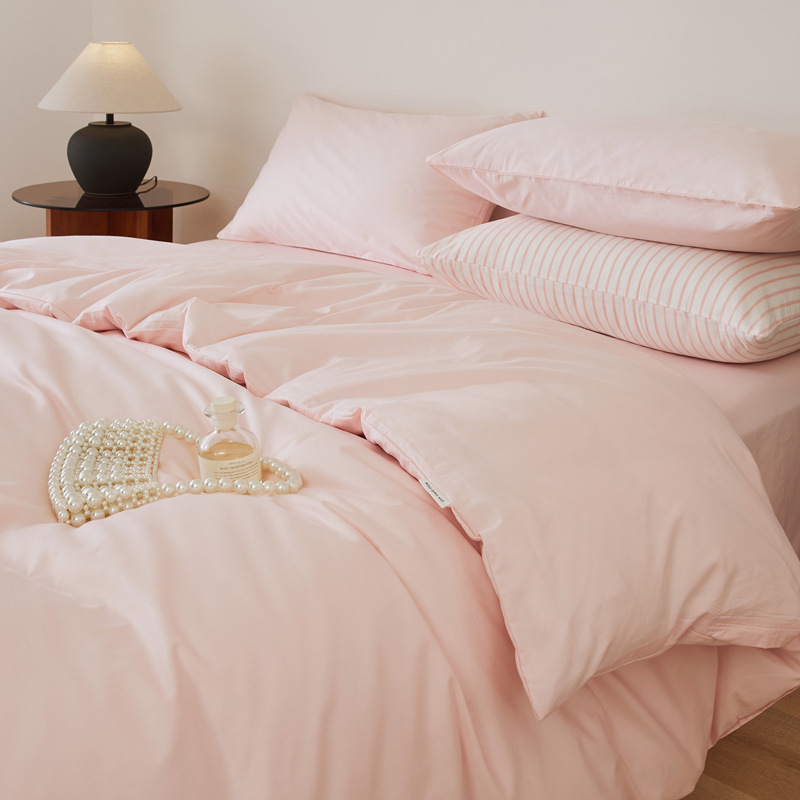 春夏 40番手綿ツイル 4点セット 無地 長綿ベッド シンプル綿寝具 掛け布団カバー ハーフシュガー|undefined