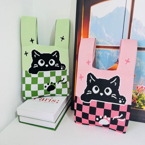 Cartoon Panda Knitted Handbag Large Capacity Korean Style Commuter Tote Bag Vests Bag Simple Gift for Women
