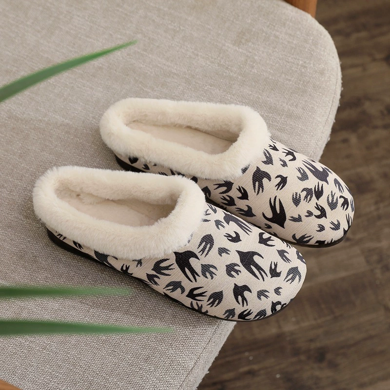 Зимние домашние хлопковые тапочки, Женская Тканевая обувь Old Beijing, женская теплая Нескользящая Толстая обувь в этническом стиле с мягкой подошвой и флисовой подкладкой