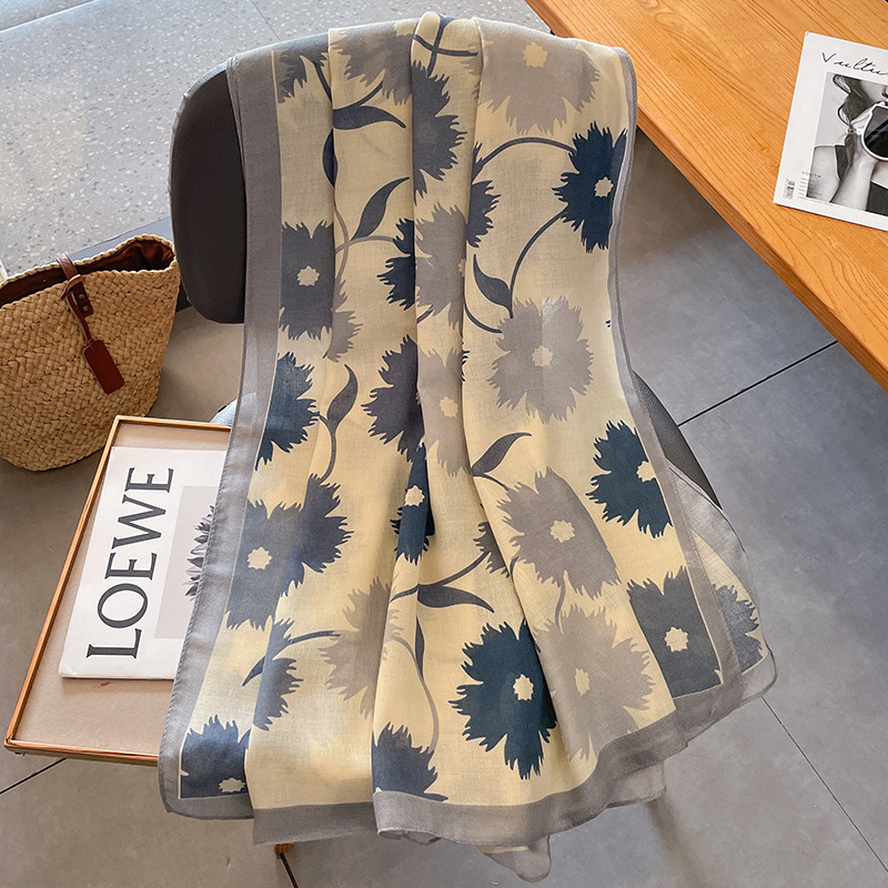 120g Weight Silk Scarf Classification Travel Occasion cotton and linen Material Flower Pattern Summer, Spring Season Women's Gender Printing Design Elegant, Sweet Style Women's Elegant Sweet Flower Cotton And Linen Printing Silk Scarf 1