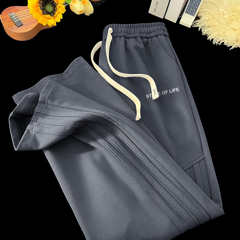 Spring and autumn pants 2025 men's blue-gray straight-leg loose American trendy brand sweatpants with a drapey, versatile, casual long pants