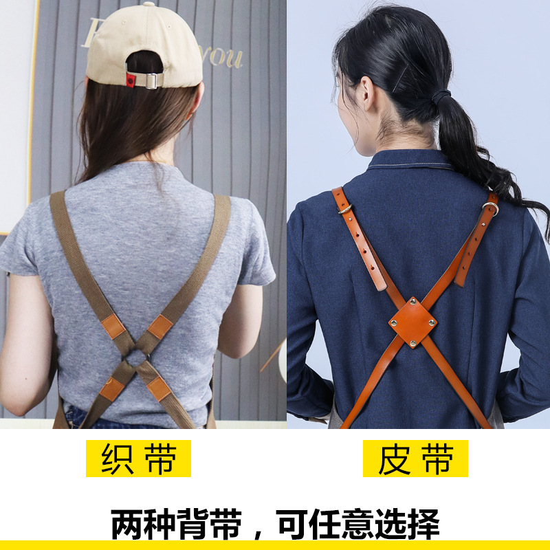 Delantal de lona engrosada transfronteriza PU delantal de cuero suave peluquería tienda de té de leche ropa de trabajo electricista herramientas de carpintería delantal