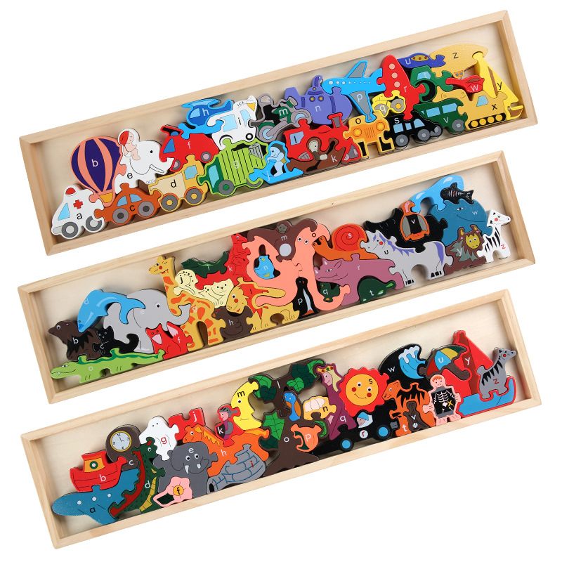 Cross-border Early Childhood Wooden Early Education Creative Stacked High Wooden Building Blocks Marine Animal Stereo Jigsaw Puzzle