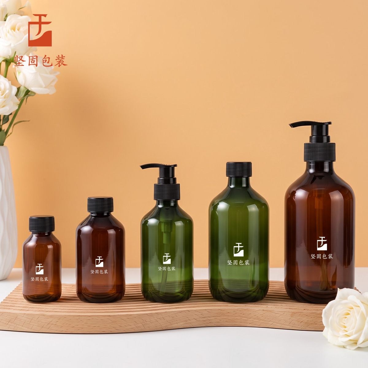 Shampoo Bottle 300ml in Stock Pet Plastic Bottle Packaging Conditioner Shower Gel Press Pump Bottle Customization
