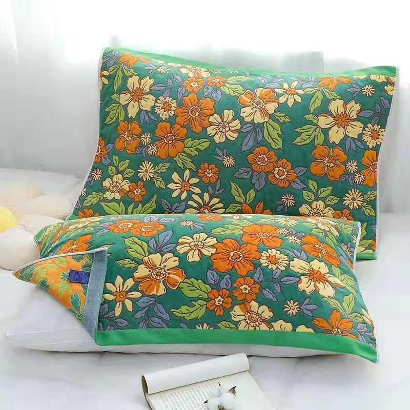 High-quality cotton interwoven gauze pillowcase, double-sided household use, thick and non-slip pillowcase, all-season, wholesale