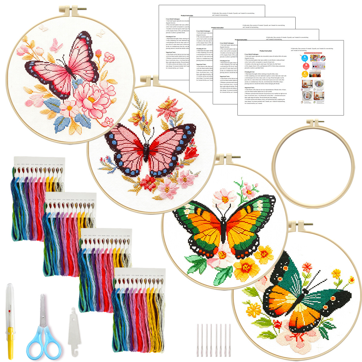 Kit de punto de cruz transfronterizo con cuatro mariposas, venta directa de fábrica, kit de punto de cruz impreso DIY para principiantes, hecho a mano.