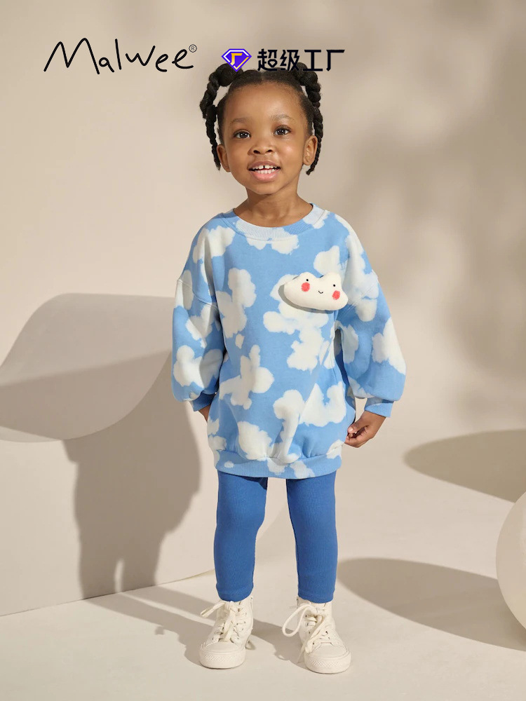 Cross-border malwee chaqueta infantil otoño y invierno nuevo estilo europeo y americano para niños de mediano tamaño impresión de aire extranjero cuello redondo manga larga chaqueta casual