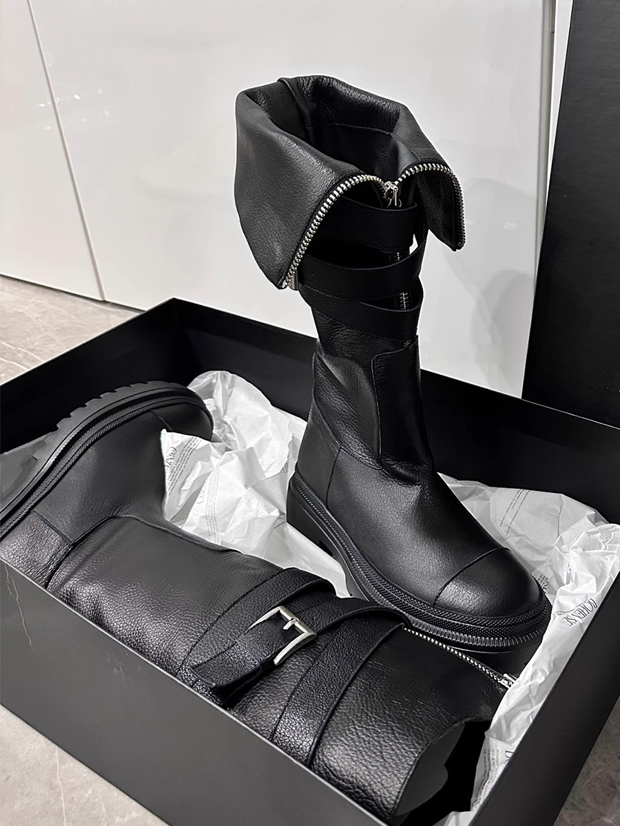 ShoeGlobe 2025 Spring And Autumn New Over-the-Knee Long For Women Martin With Belt Buckle Thick Sole Motorcycle Riding High Tube_voghion.com