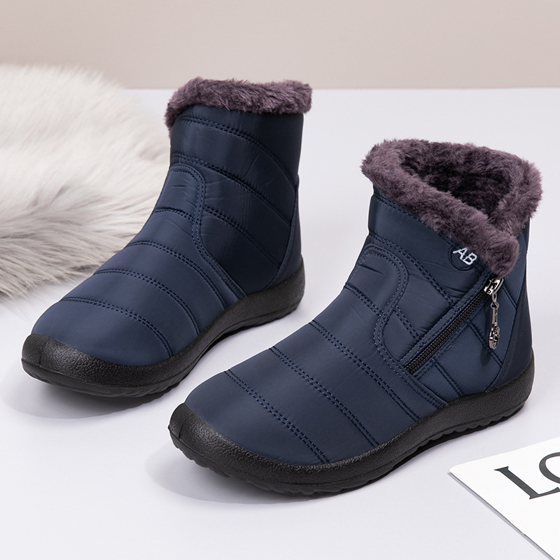 冬季男女棉鞋拉链低筒加绒圆头棉靴防水雪地靴高帮休闲跨境大码鞋