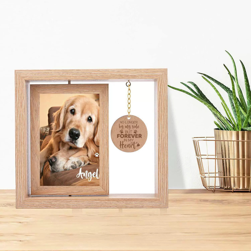 Creative Wooden Photo Frame Dog Commemorative Photo Frame Rotatable Desktop Solid Wood Photo Frame Ornaments Pet Commemorative Photo Frame