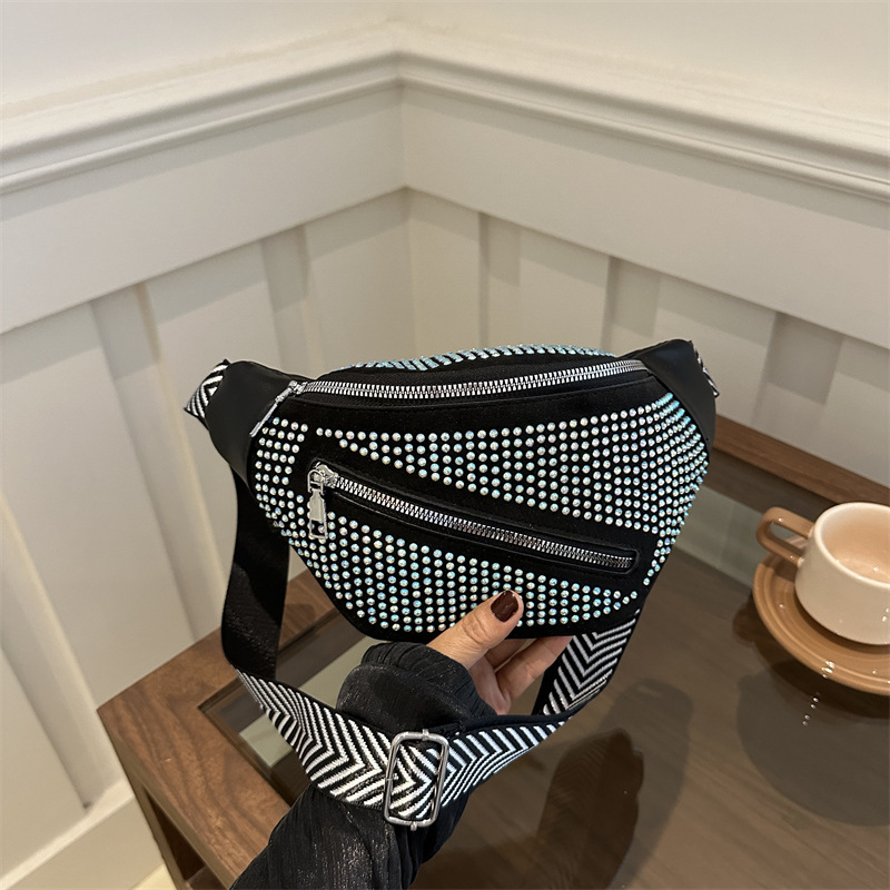 Bolso de cintura de mujer de alto nivel brillante taladro de moda bolso de mochila de nicho diseño in bolso de pecho ancho cinturón de hombro bolso de hombro de moda casual