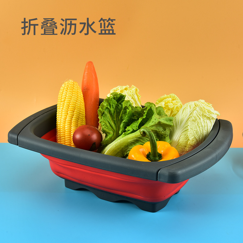 Extendable Drain Basket Vegetable Drain Basket Cutting Board Kitchen Multi-functional Foldable Cutting Board Drain Basket