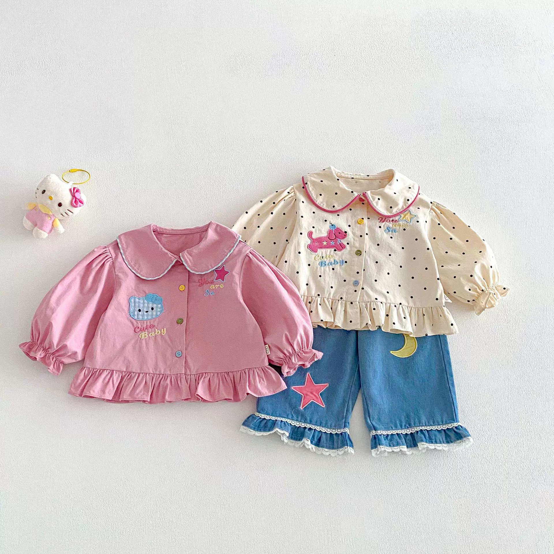 女童卡通外套2026新款春季宝宝洋气娃娃领贴标波点上衣儿童春装潮