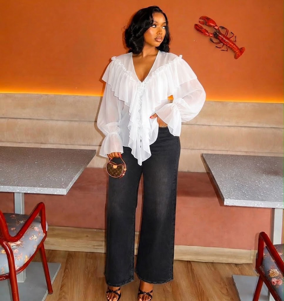 Summer Elegant Lazy Style Socialite Ruffled Trim Flared Sleeve Chiffon Blouse Loose Shirt Women's Clothing Tops_ecoleips.com