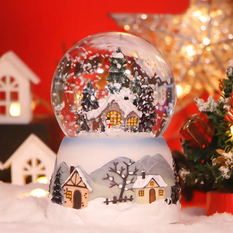  Christmas crystal ball music box small ornaments home decoration automatic snow resin crafts to map customization