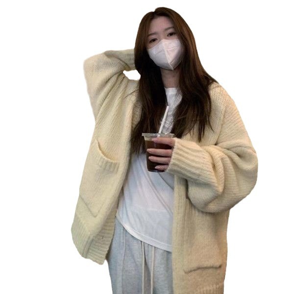 2024 otoño y invierno nuevo estilo coreano suelto vestido exterior de punto Cardigan mujeres perezosas de viento medio largo suave abrigo de suéter glutinoso image 6