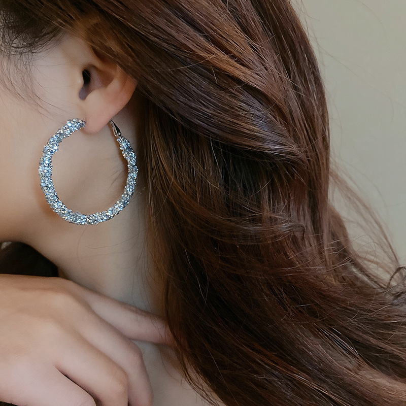 1 Pair Quantity Holiday, Street Occasion 1 Pair Exaggerated Circle Alloy Inlay Artificial Gemstones Women's Hoop Earrings