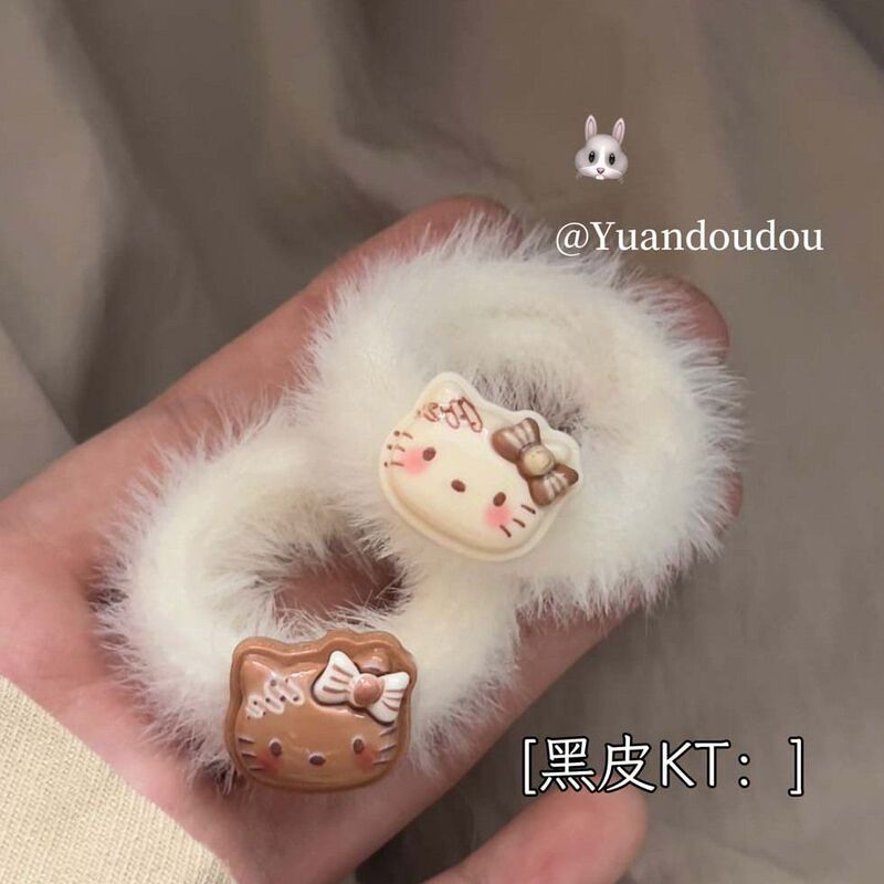 Kitten towel ring ins girl sweet cartoon cute hair ring soft cute kt rubber band autumn and winter plush hair accessories
