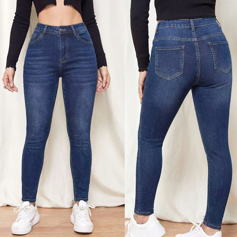 Source Factory Large Size High-Quality Low-Waist Skinny Jeans for Women, Cross-Border E-Commerce, Shein Export, Navy Blue Jeans