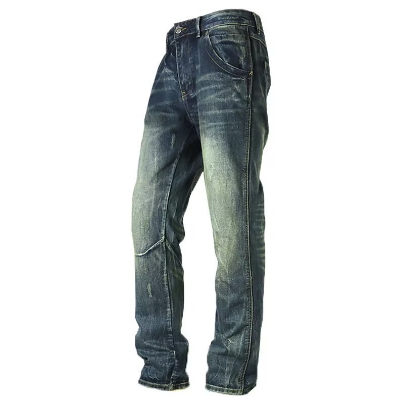 Vintage-Inspired Straight Leg Denim Jeans For Men – Relaxed Fit, High Waist, Button Fly (Sizes 28-36, Dark Blue & Light Wash)_mkmklike.com