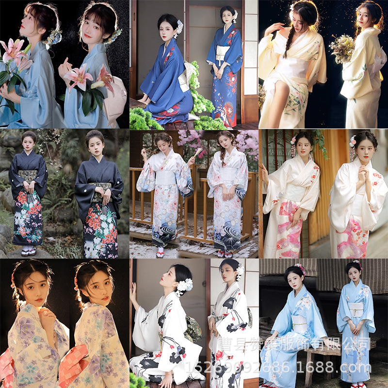 Japanese-Style Improved Kimono Women's Formal Dress Traditional Dress Japanese-Style Yukata Photo Photography Clothing