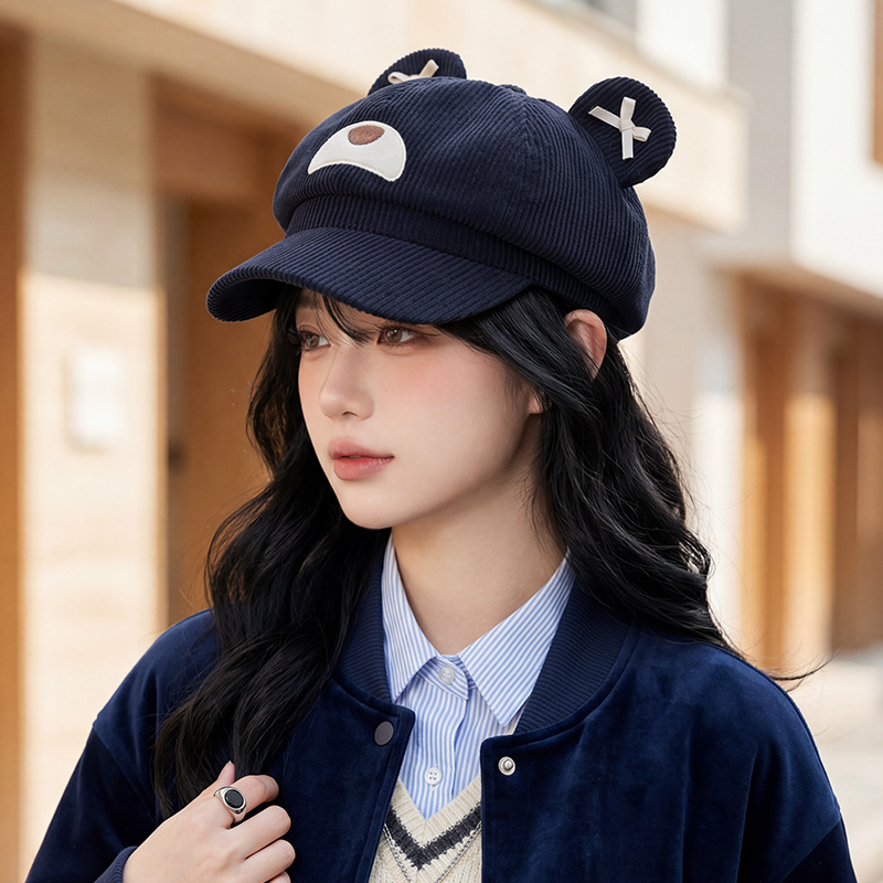 곰 귀 달콤하고 귀여운 모자 여자 패션 백합 야구모자 두께 한일 동취 야외
