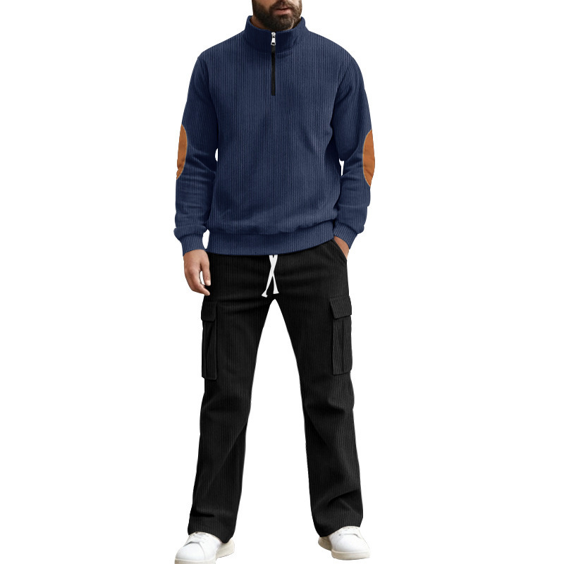 Men's Corduroy Quarter-zip Pullover And Trousers Lounge Set_voghion.com