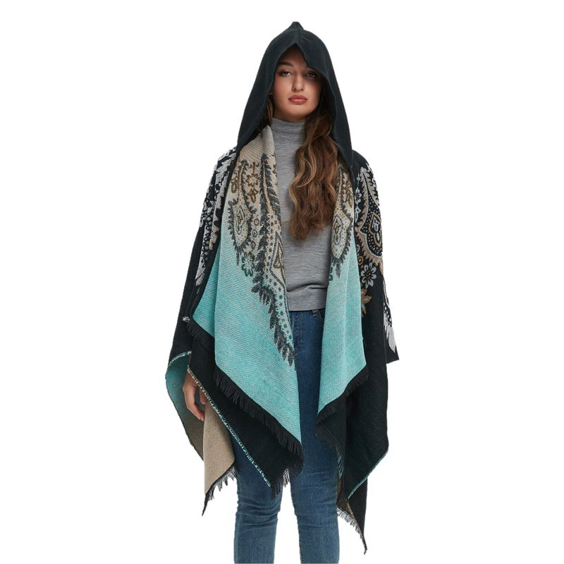 Горячий экспорт Amazon в Европе и Америке, весна, осень и зима, новый жаккардовый павлин, черный и синий плащ с капюшоном из искусственного кашемира, шаль
