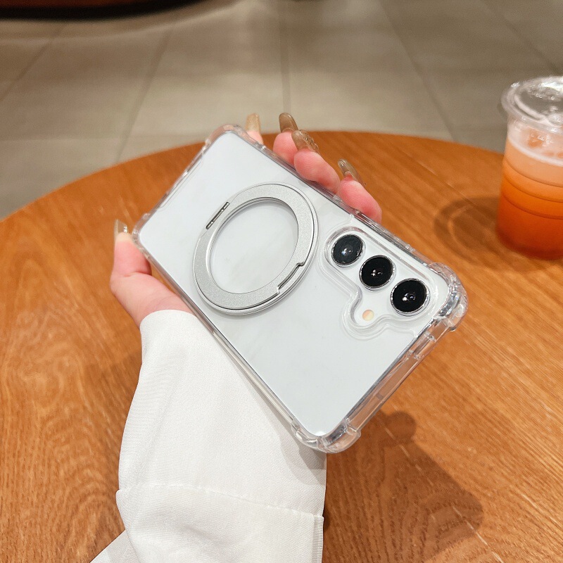Suitable for Samsung A57 Acrylic Transparent S36 with 360 Rotating Stand Magnetic Suction A05S Four-Corner Anti-Fall Protective Case