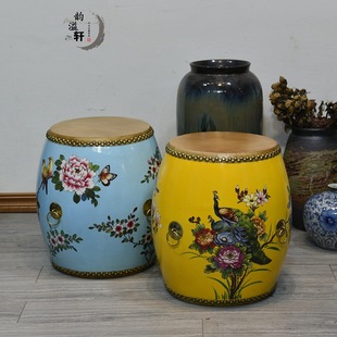 R^Drum Stool Movable Antique Chinese Creative Solid Wood Cowhide Painted Coffee Table Stool Dressing Stool Shoe Changing Stool Guzheng Stool