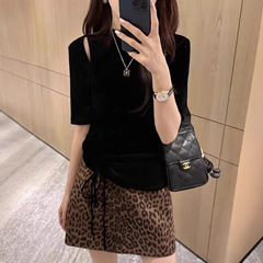 高级感黑色镂空抽绳t恤女2025夏季新款修身显瘦巨好看设计感上衣