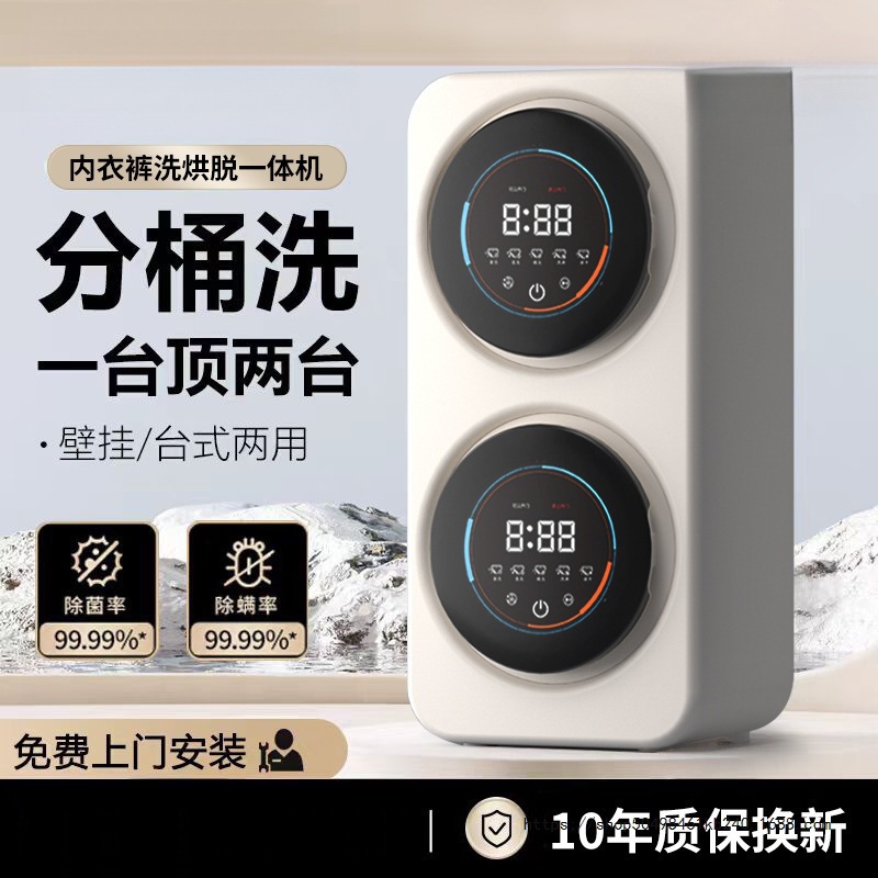 双舱内衣洗衣机一机二三桶内裤迷你小型滚筒壁挂式全自动洗袜子机