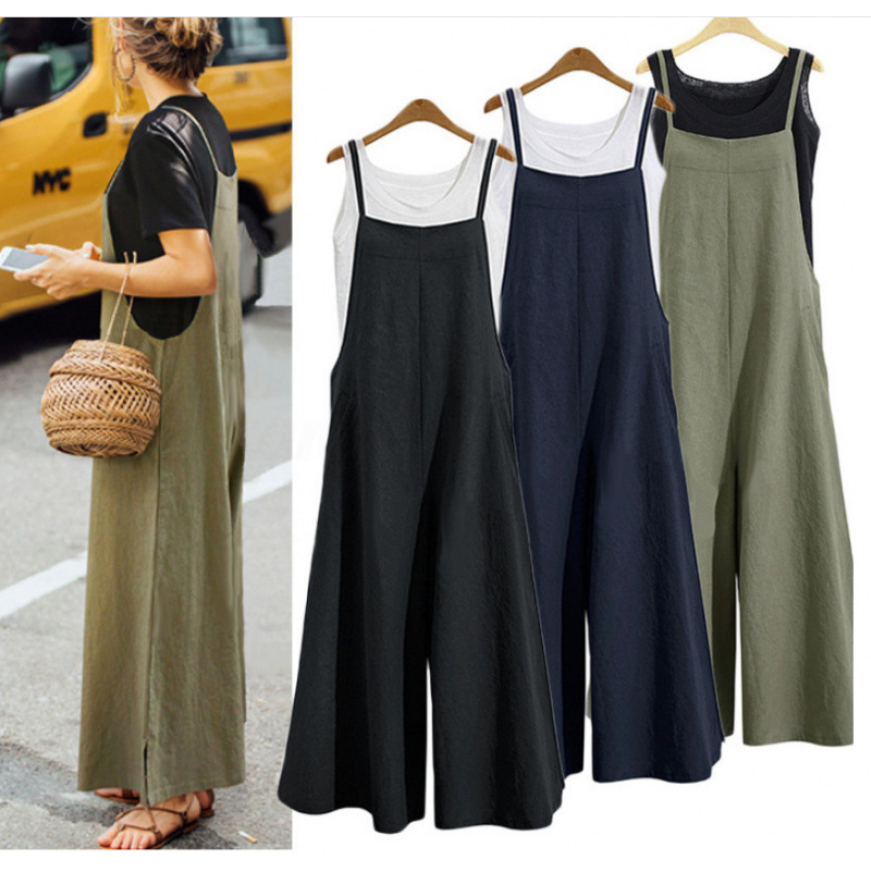 Ebay Hot Selling Export European and American Clothing Loose One-Piece Wide-Leg Pants Casual Jumpsuits