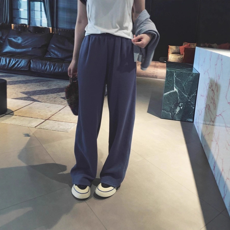 Super Soft and Fluffy Inner Fleece Cotton Elastic Waist Wide Leg Sweatpants Dropshipping