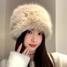 仿皮草毛绒帽子女冬季日系百搭加厚保暖毛毛盆帽防寒护耳水桶帽