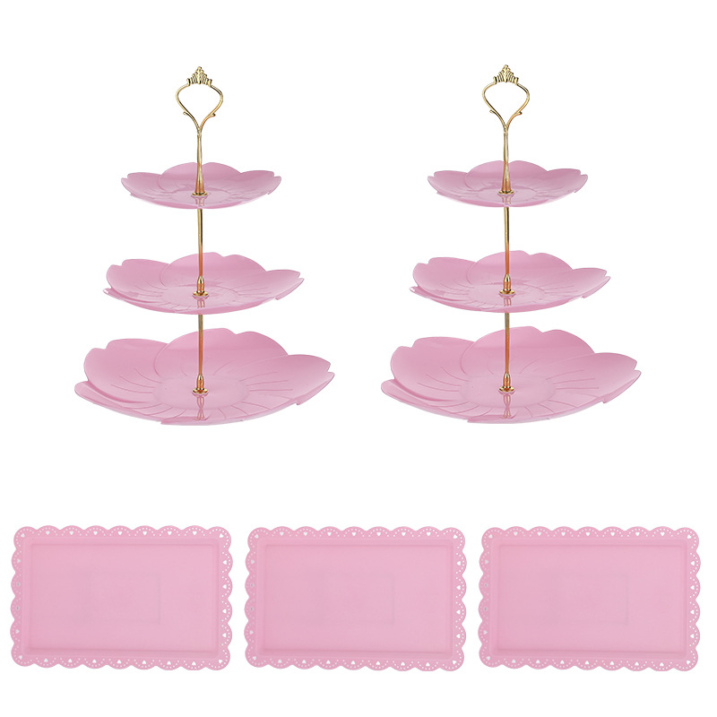 Estilo europeo de 3 capas plato de fruta té de la tarde bandeja de postre soporte de exhibición mesa de postre soporte de pastel mesa de combinación de pastel
